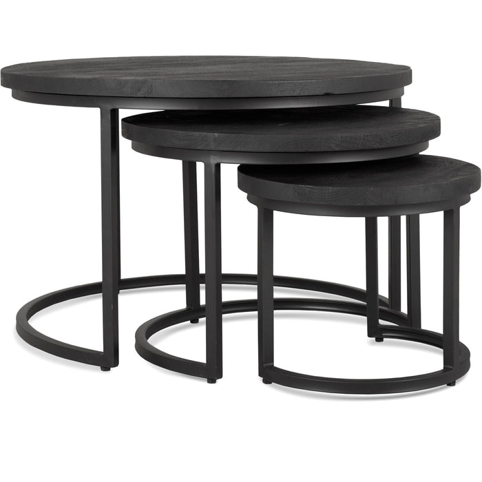 Salontafel set zwart rond Industrieel Design | Hout en Staal | 74-55-40cm