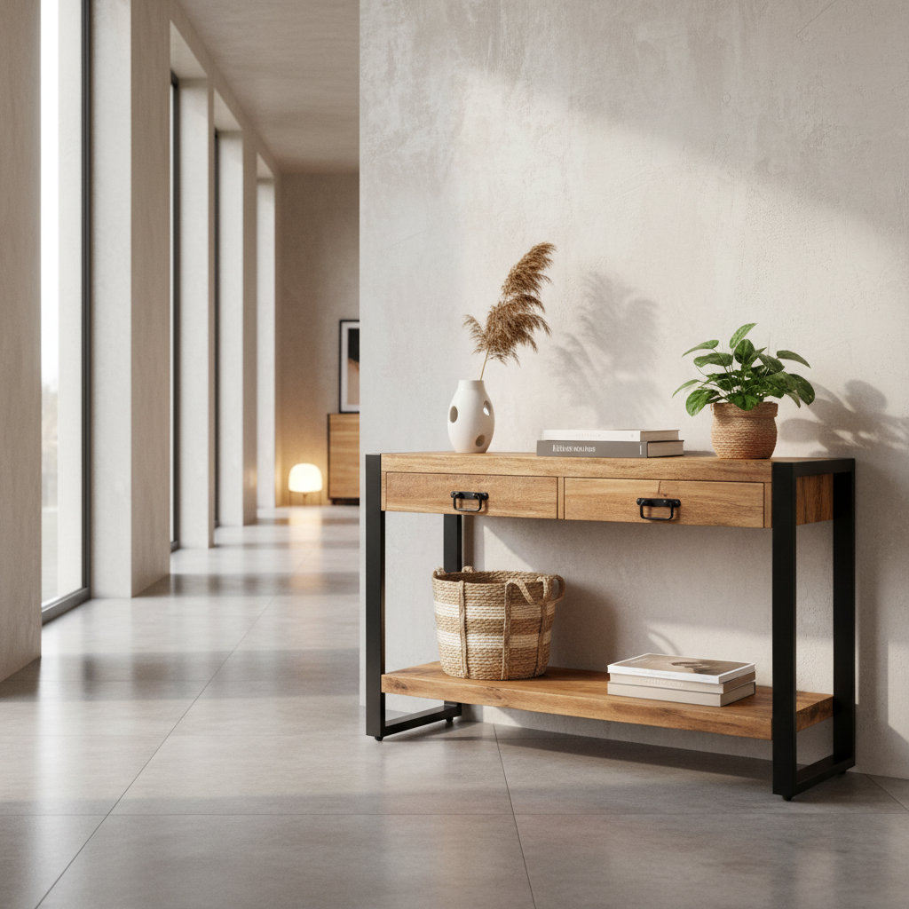 Sidetable met twee lades | 100 x 35 x 76 cm | Mangohout - Industrieelinhuis.nl
