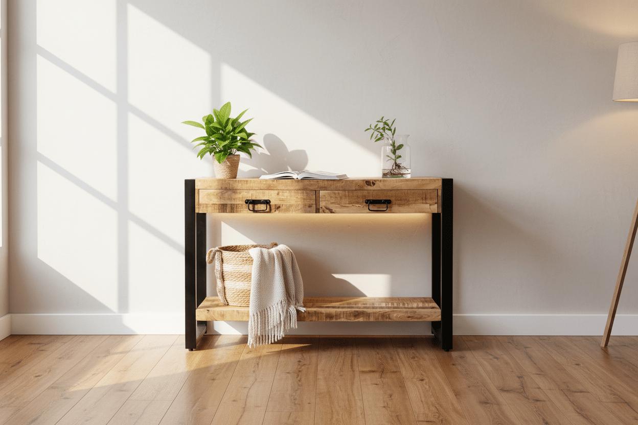 Sidetable met twee lades | 100 x 35 x 76 cm | Mangohout - Industrieelinhuis.nl