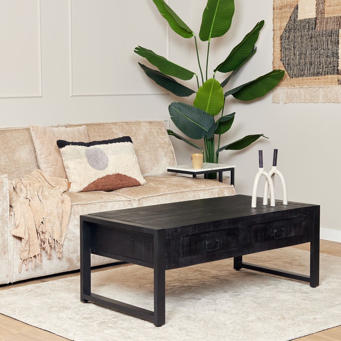 Salontafel Boaz Black met 2 lades | 120 cm - Industrieelinhuis.nl