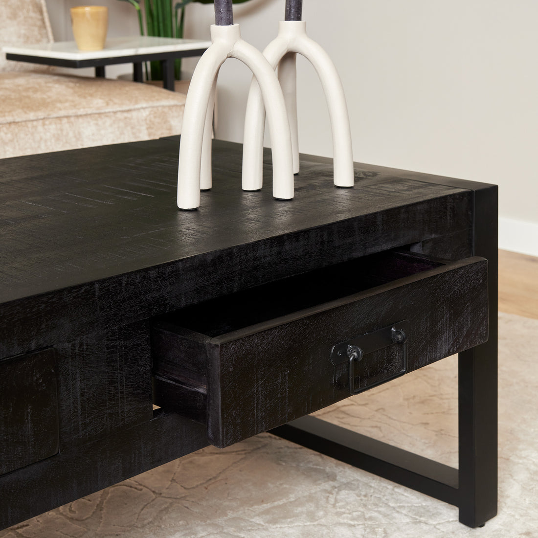 Salontafel Boaz Black met 2 lades | 120 cm - Industrieelinhuis.nl