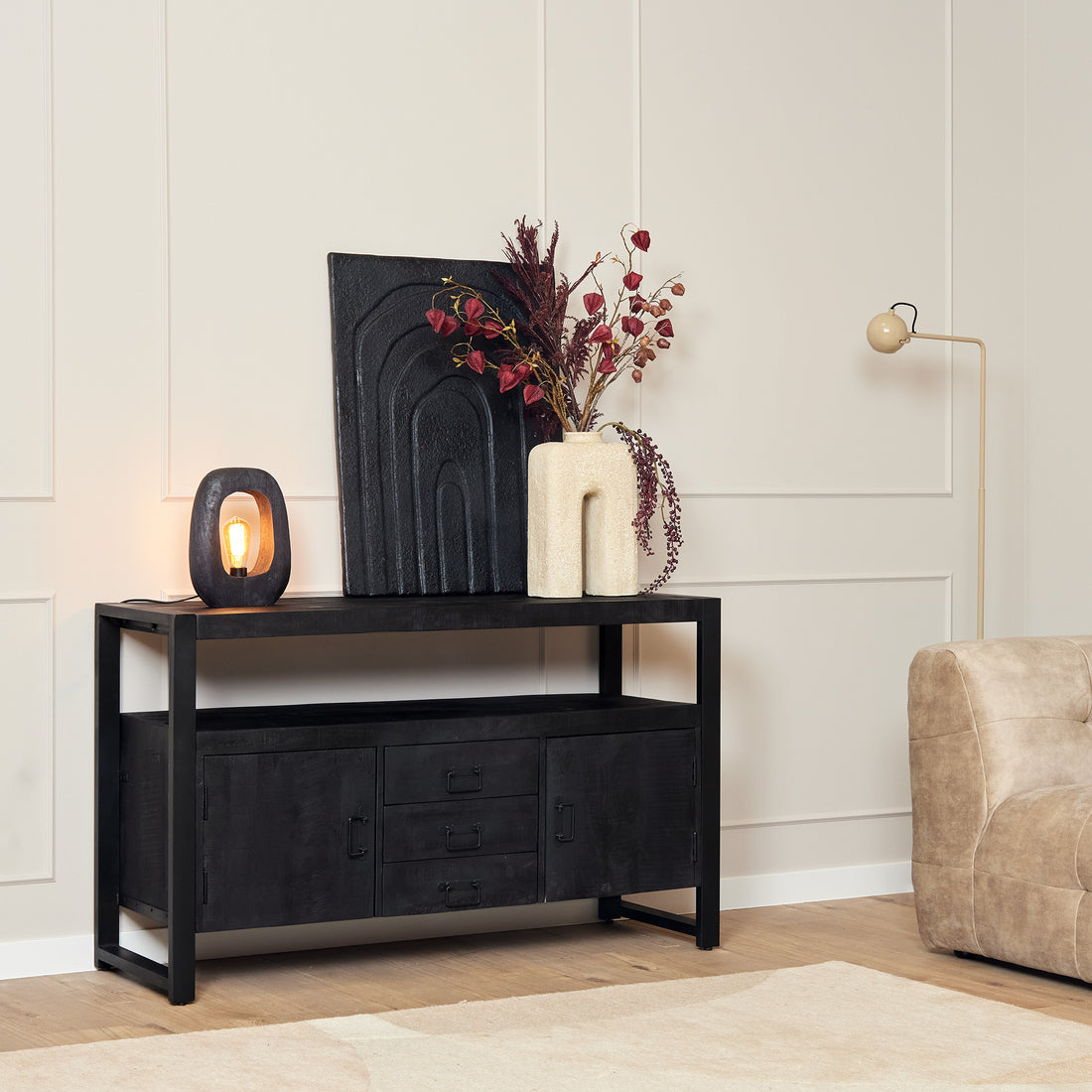 Dressoir Boaz Black | 135 cm - Industrieelinhuis.nl