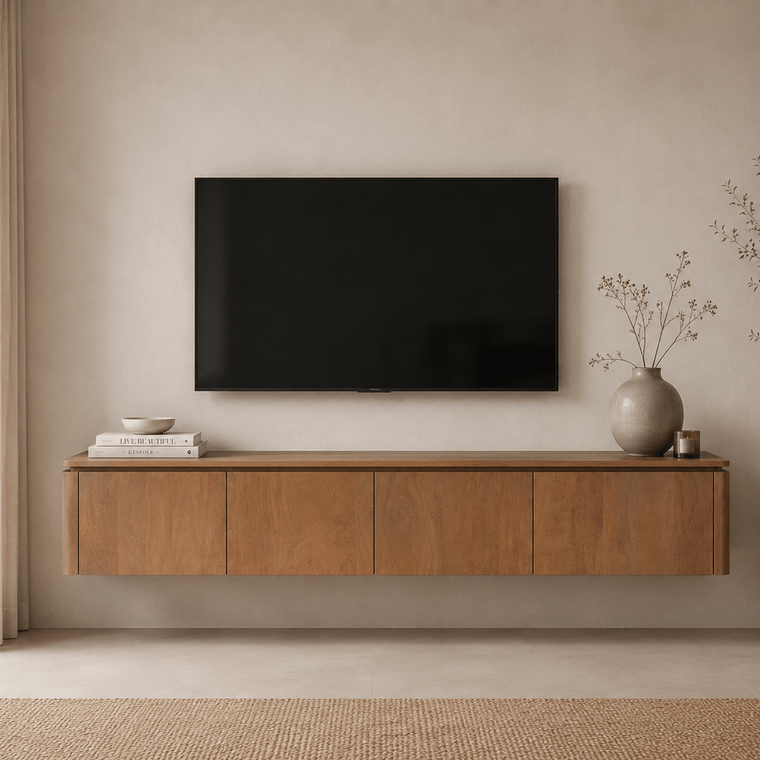 Zwevend tv meubel Dallas Naturel Mangohout 165 cm
