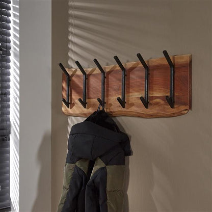Kapstok Eddie 2x 6 haken - acacia hout - 100 cm