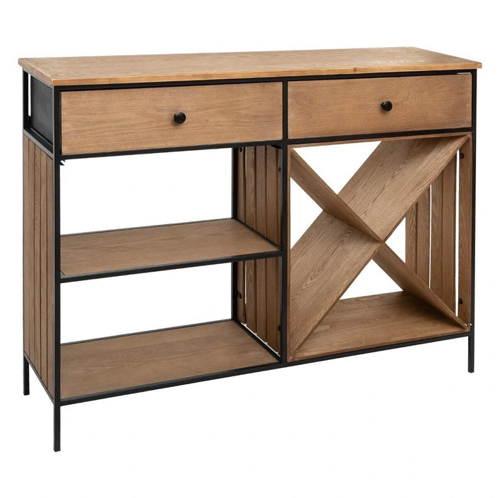 Wijnkast Dressoir Barkast "Jochem" Industrieel Design | Essenhout en Staal | 118x32x94cm - Industrieelinhuis.nl