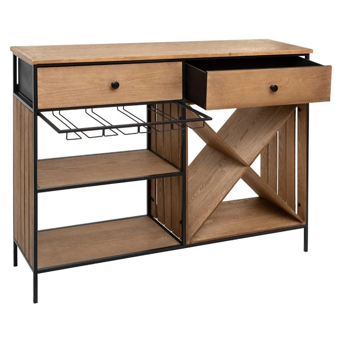 Wijnkast Dressoir Barkast "Jochem" Industrieel Design | Essenhout en Staal | 118x32x94cm - Industrieelinhuis.nl