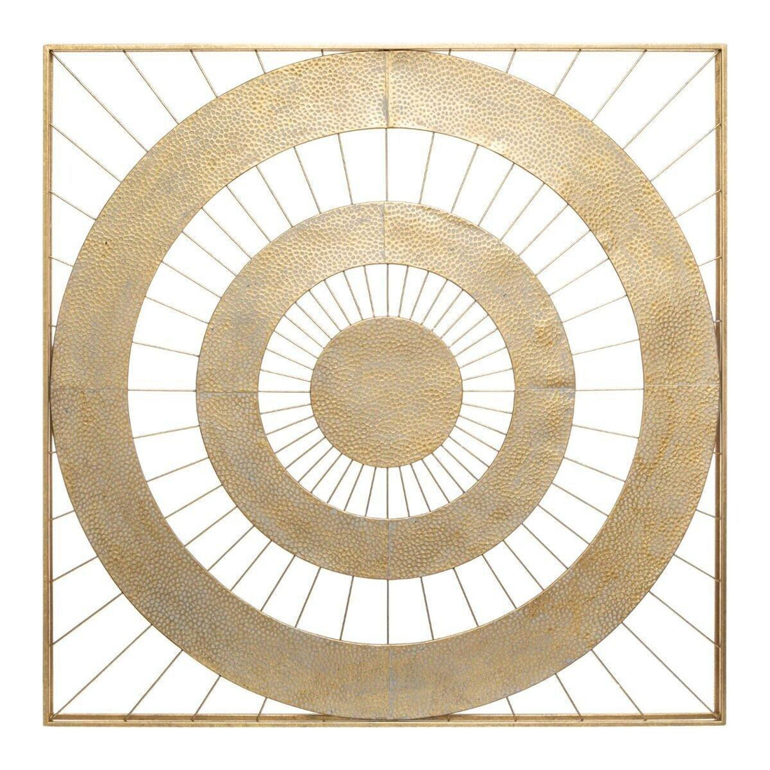 Metalen wanddecoratie "zon" in frame | Goud | 90x90cm - Industrieelinhuis.nl