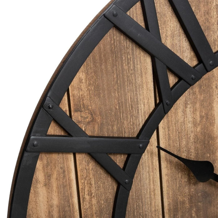 Klok Wandklok industrieel | Zwart Staal Hout | ø 60cm - Industrieelinhuis.nl