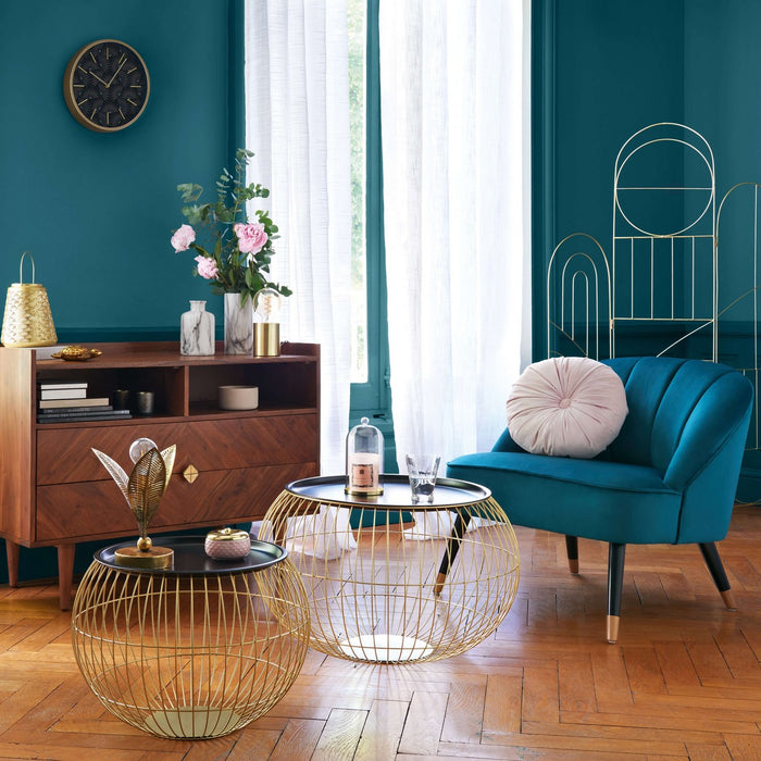 Salontafel set rond Industrieel Design | Staal Goud met zwart | 66.5x41.5cm - Industrieelinhuis.nl