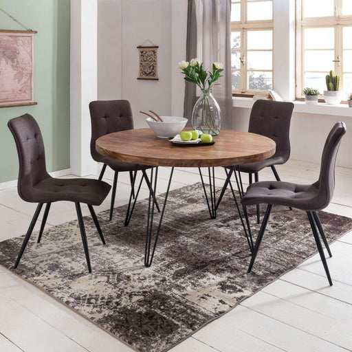 Eettafel rond 120 cm massief houten Sheesham eettafel keukentafel - Industrieelinhuis.nl