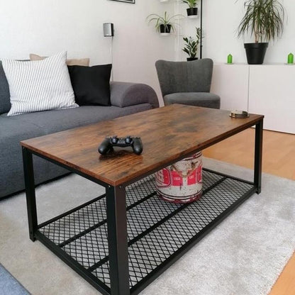 Salontafel Industrieel Design | Houtlook en Staal | 106,2x60,2x45cm - Industrieelinhuis.nl