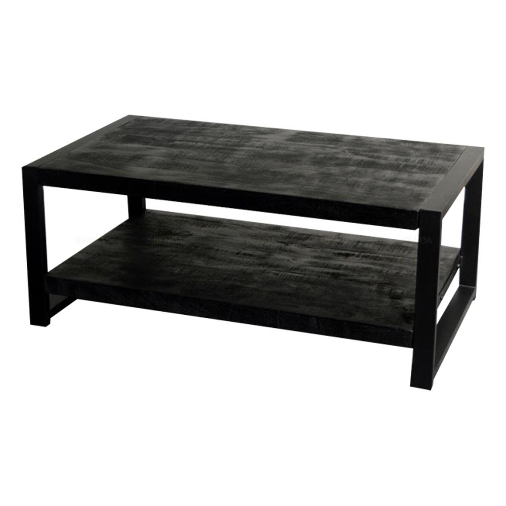 Salontafel met schap Industrieel Design | Zwart Mangohout en Staal | 110x60x45cm