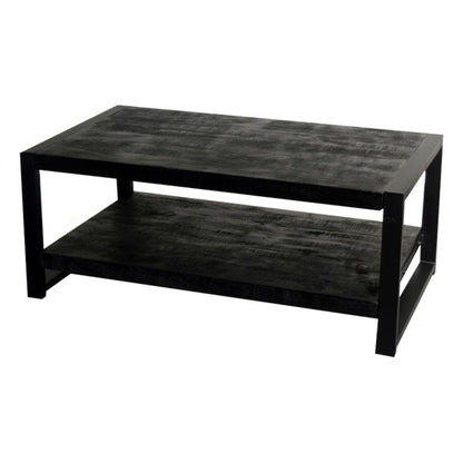 Salontafel met schap Industrieel Design | Zwart Mangohout en Staal | 110x60x45cm