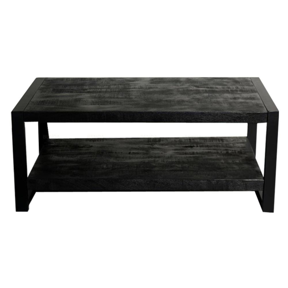 Salontafel met schap Industrieel Design | Zwart Mangohout en Staal | 110x60x45cm