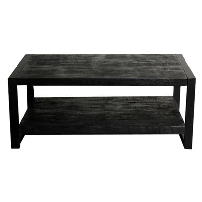 Salontafel met schap Industrieel Design | Zwart Mangohout en Staal | 110x60x45cm