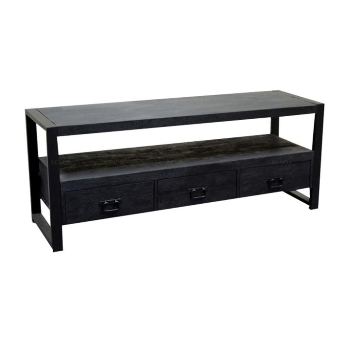TV-meubel Industrieel Design | Zwart Mangohout en Staal | 150x45x60cm - Industrieelinhuis.nl