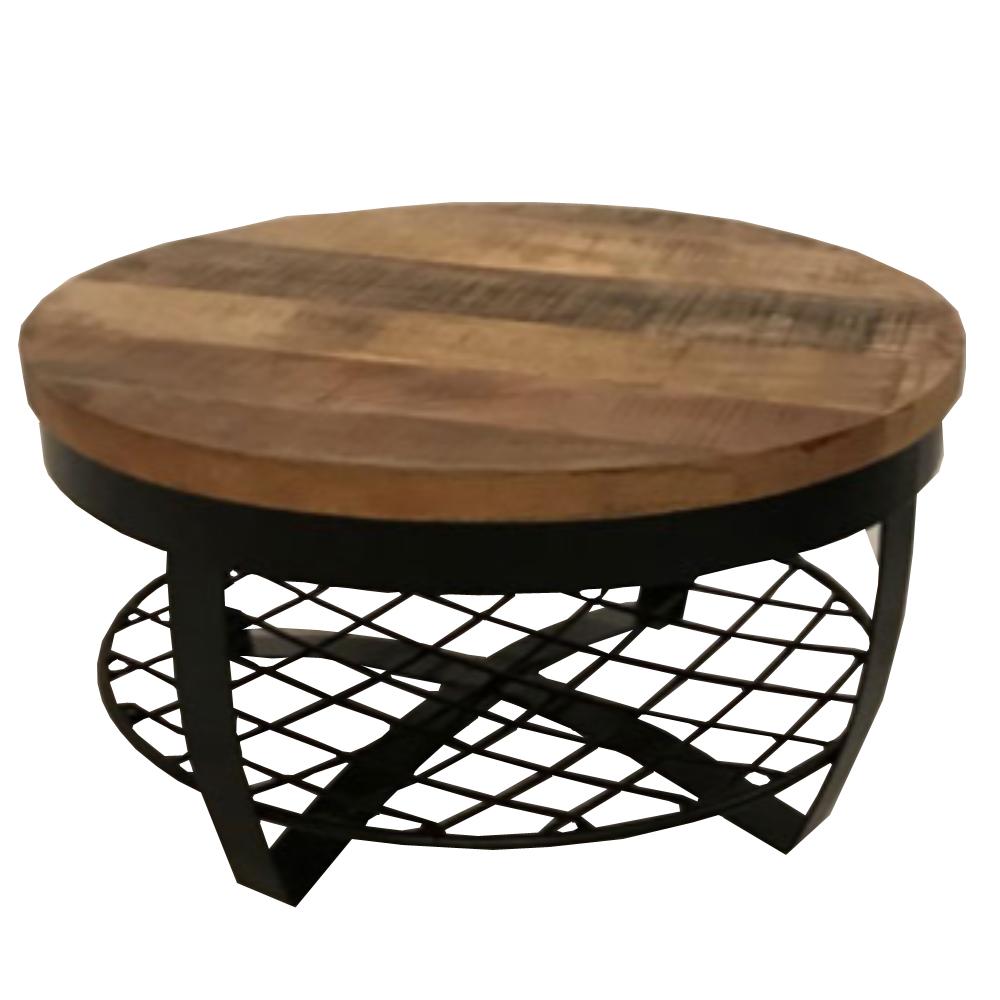 Salontafel Rond Industrieel Design | Mangohout en Staal | 90x40cm