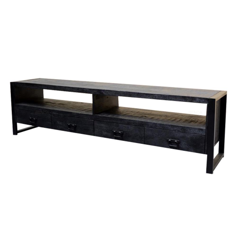 TV-meubel Industrieel Design | Zwart Mangohout en Staal | 220x45x60cm - Industrieelinhuis.nl