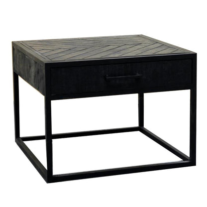 Salontafel Jax Visgraat Industrieel Design | Zwart Mangohout en Staal | 60x60x45cm