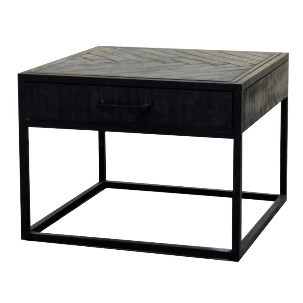Salontafel Jax Visgraat Industrieel Design | Zwart Mangohout en Staal | 60x60x45cm