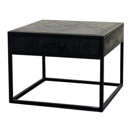 Salontafel Jax Visgraat Industrieel Design | Zwart Mangohout en Staal | 60x60x45cm