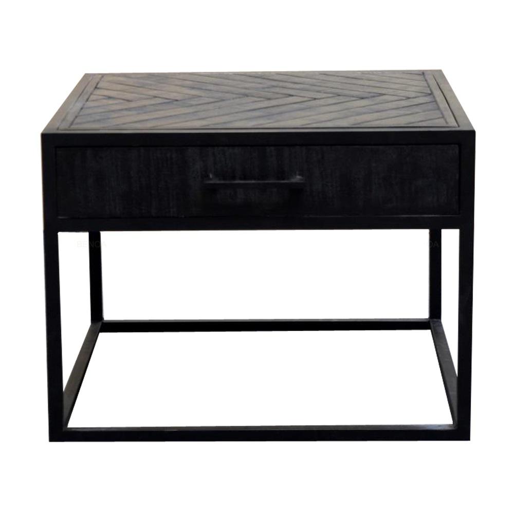 Salontafel Jax Visgraat Industrieel Design | Zwart Mangohout en Staal | 60x60x45cm