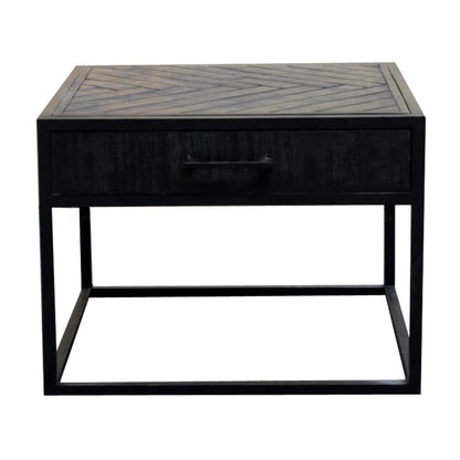 Salontafel Jax Visgraat Industrieel Design | Zwart Mangohout en Staal | 60x60x45cm