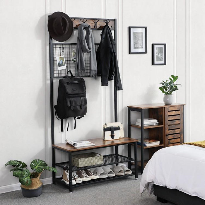 Garderoberek XL Industrieel Design | Houtlook en Staal | 92x41,5x187cm - Industrieelinhuis.nl