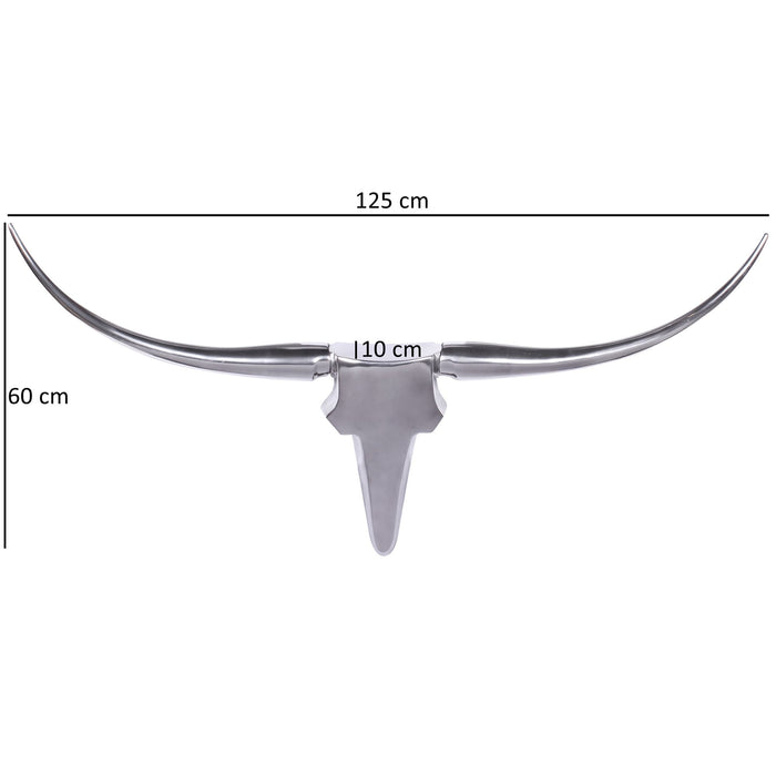 Stierenhoorns troffee wand muur | Zilver Aluminium | 125cm - Industrieelinhuis.nl