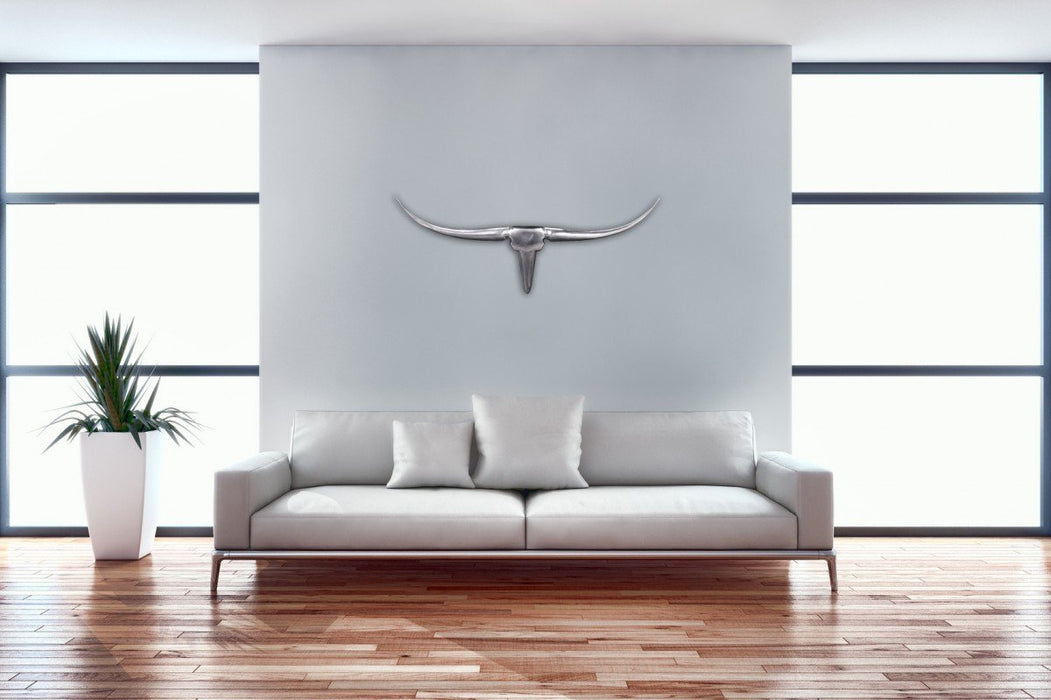 Stierenhoorns troffee wand muur | Zilver Aluminium | 75cm - Industrieelinhuis.nl