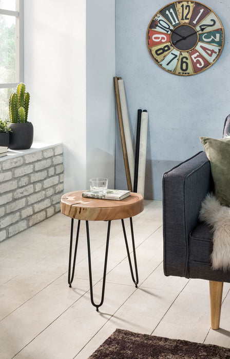 Massief houten acacia bijzettafel met haarspeldpoten 30 x 30 cm - Industrieelinhuis.nl