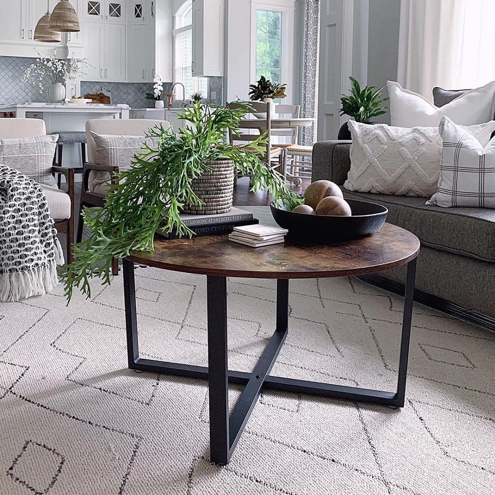 Salontafel Rond Industrieel Design | Houtlook en Staal | 88x47cm