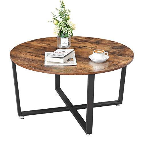 Salontafel Rond Industrieel Design | Houtlook en Staal | 88x47cm