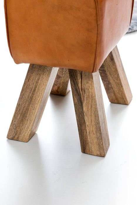 Design Turnbock Sitzhocker Braun 40 x 30 x 47 cm | Turnhocker Hocker Lederhocker Springbock | Beistellhocker Echtleder Fußhocker - Industrieelinhuis.nl