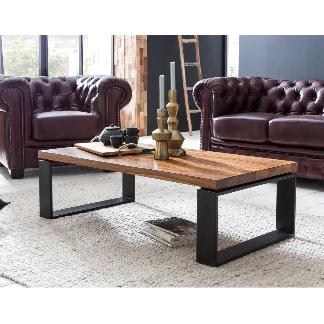 Salontafel Houten Sofa tafel met metalen frame Woonkamer tafel