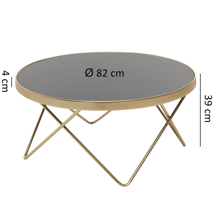 salontafel Zwart/matgouden tafel met glazen blad Woonkamertafel Ø82cm - Industrieelinhuis.nl