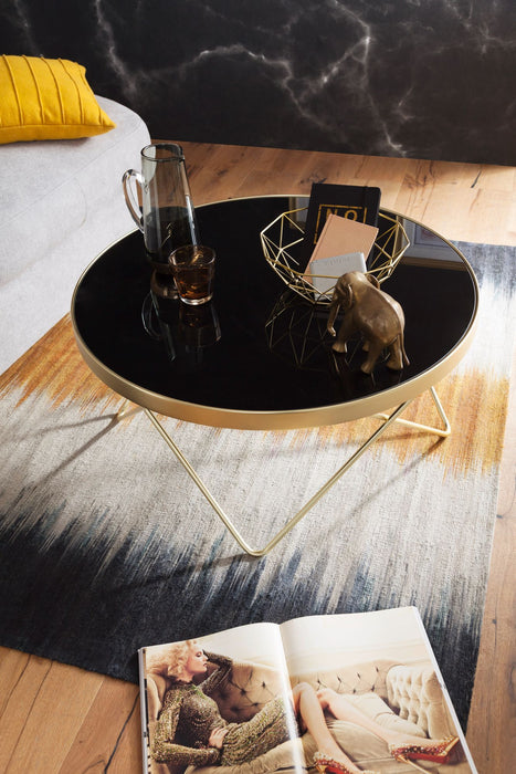salontafel Zwart/matgouden tafel met glazen blad Woonkamertafel Ø82cm - Industrieelinhuis.nl