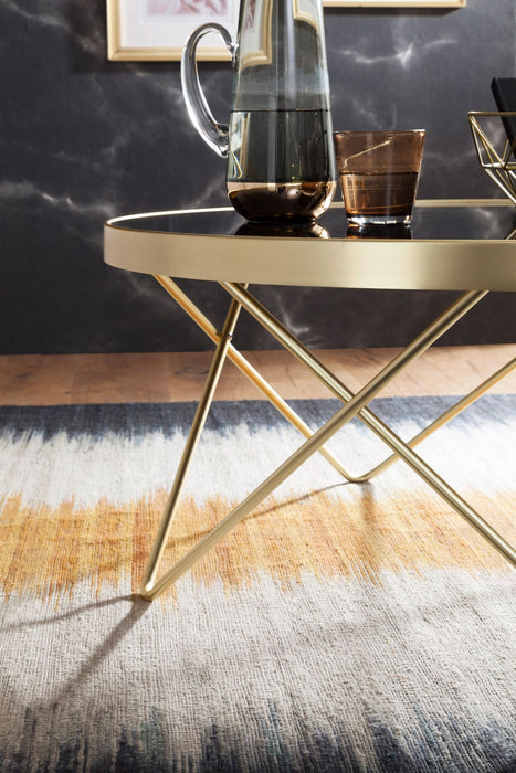 salontafel Zwart/matgouden tafel met glazen blad Woonkamertafel Ø82cm - Industrieelinhuis.nl