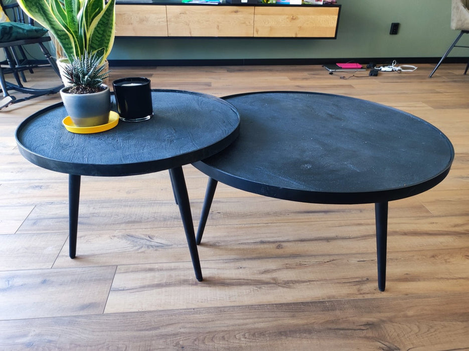 Salontafel set rond Industrieel Design | Mangohout Staal | 58-76cm - Industrieelinhuis.nl