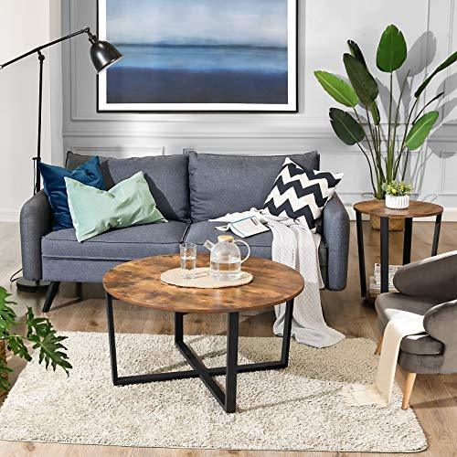Salontafel Rond Industrieel Design | Houtlook en Staal | 88x47cm