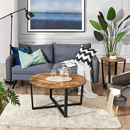 Salontafel Rond Industrieel Design | Houtlook en Staal | 88x47cm