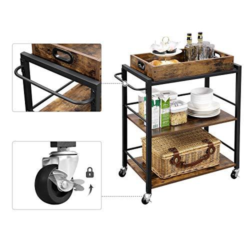 Keuken trolley op wieltjes met afneembaar dienblad Industrieel Design | Houtlook en Staal | 65x40x86cm - Industrieelinhuis.nl