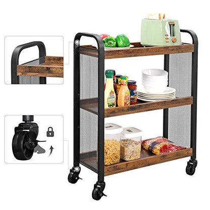 Keuken trolley op wieltjes Industrieel Design | Houtlook en Staal | 66x26x85cm - Industrieelinhuis.nl