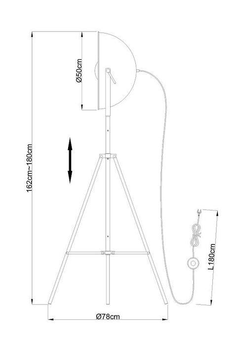Vloerlamp / Driepoot - Studiolamp Industrieel Design | Zwart met Goud | 180cm - Industrieelinhuis.nl