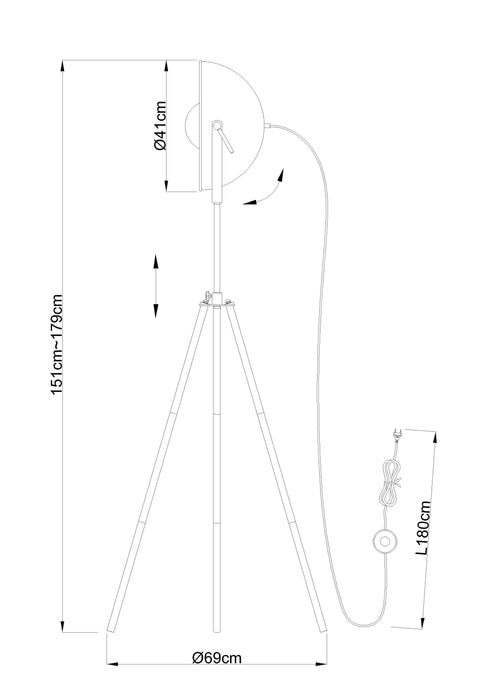 Vloerlamp / Driepoot - Studiolamp Industrieel Design | Zwart met Goud | 179cm - Industrieelinhuis.nl