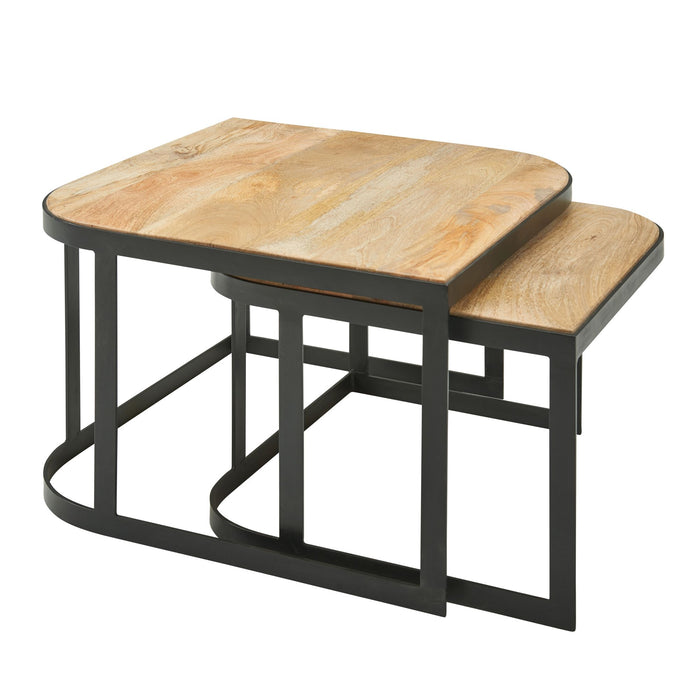 Couchtisch 2er Set Mango Massivholz / Metall Wohnzimmertisch Hell | Industrial Satztisch Beistelltisch Metallbeine Schwarz | Tischset 2-teilig Satztisch Holz - Industrieelinhuis.nl
