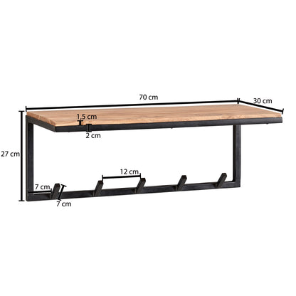 Wandkapstok hout metaal 70 cm kledingkast met plank hal haakstang