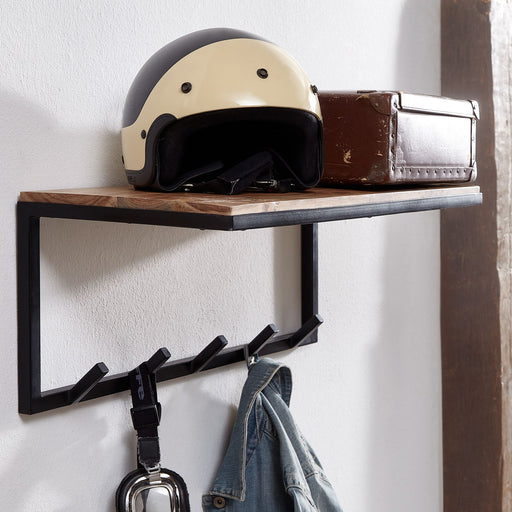 Wandkapstok hout metaal 70 cm kledingkast met plank hal haakstang - Industrieelinhuis.nl