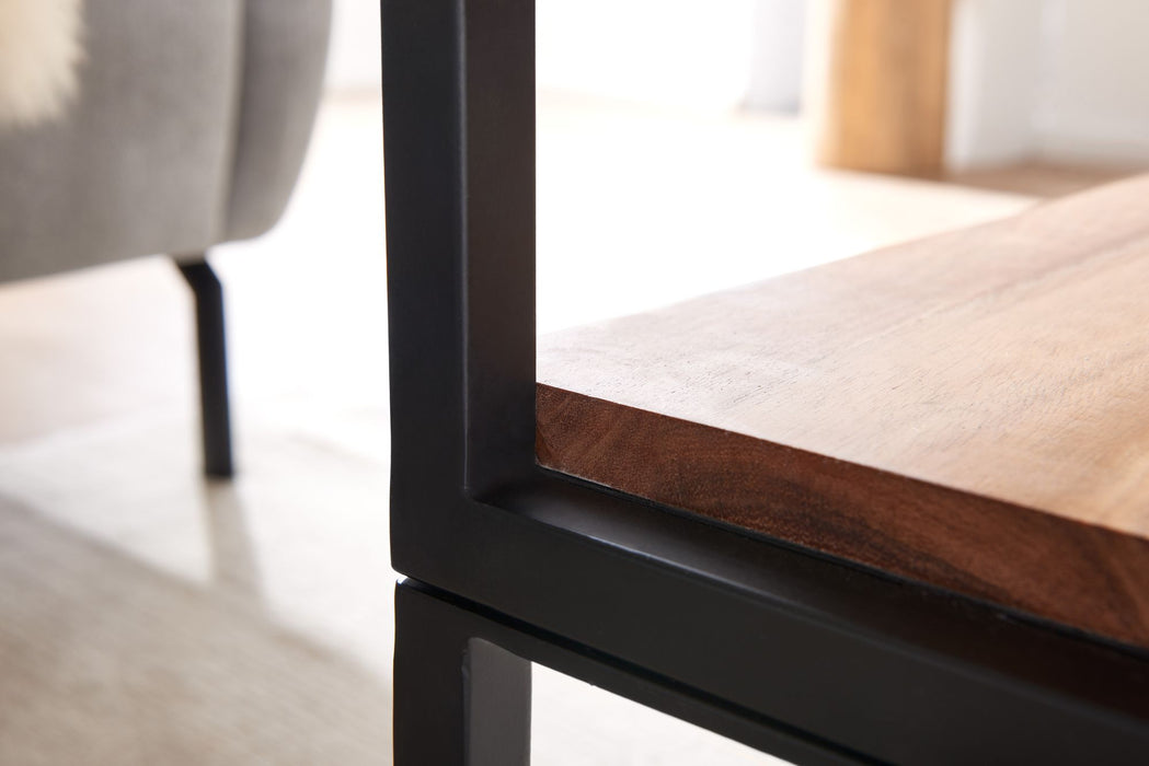 Couchtisch 100x60x45 cm Massivholz Metall Sofatisch Wohnzimmertisch Akazie | Stubentisch Industrial mit Stauraum | Holztisch Kaffeetisch Massiv - Industrieelinhuis.nl