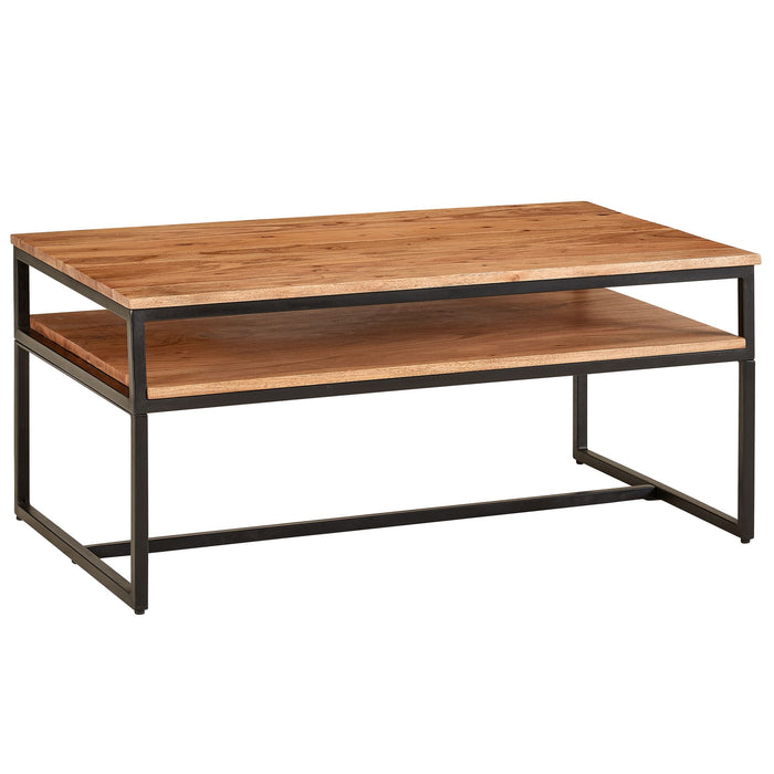 Couchtisch 100x60x45 cm Massivholz Metall Sofatisch Wohnzimmertisch Akazie | Stubentisch Industrial mit Stauraum | Holztisch Kaffeetisch Massiv - Industrieelinhuis.nl